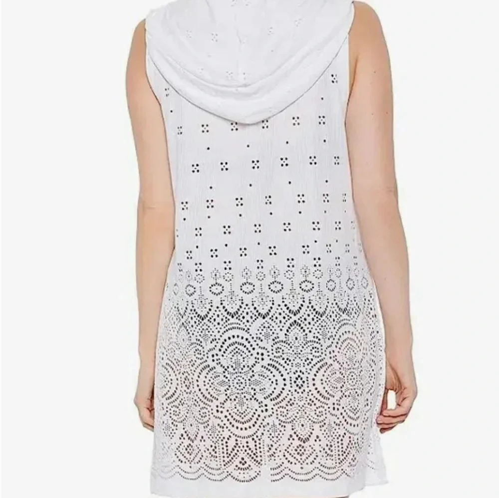 DOTTI Swim Cover Up Crochet Full Zip Up Hoodie White Lace $56  Sz Small S - Picture 3 of 12